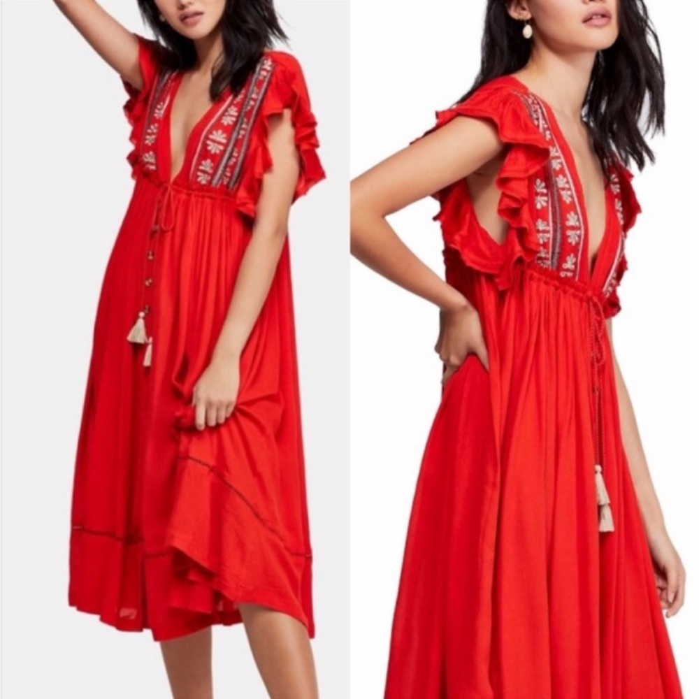 🆕WOT Free People Midi Dress in Roaring Red
